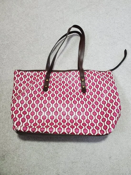 FOSSIL Sydney Signature Tote Shoulder Bag Purse Faux Leather Geometric Zip Large - Picture 5 of 16